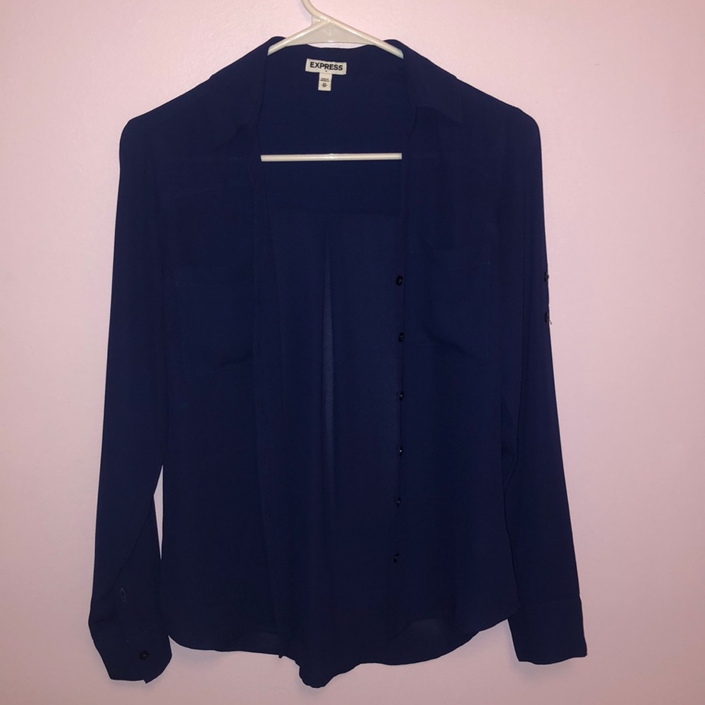 Blue button up blouse